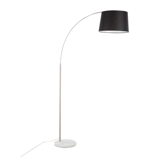 English Elm March Contemporary Floor Lamp - Stylish White Marble Base & Black Linen Shade For Modern Decor B202S01374