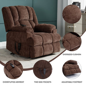 English Elm Dual Motor Power Lift Recliner Chenille Chair with Massage Heat and Infinite Positions Brown W3224P288490