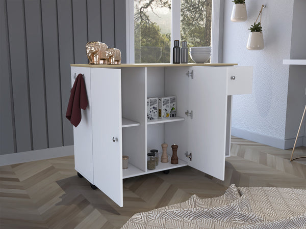 English Elm Kitchen Island Cart With Drawer & Double Door Cabinet – Stylish Storage & Prep Space On Casters B097S00142