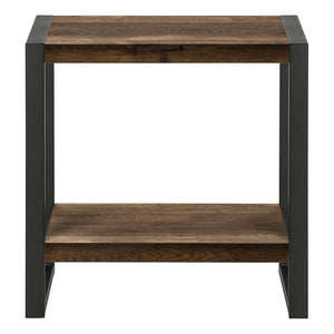 English Elm Accent 2-Tier Side Table with Reclaimed Brown Laminate Top and Black Metal Legs — Industrial Nightstand B2710P221331