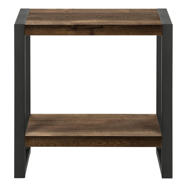 English Elm Accent 2-Tier Side Table with Reclaimed Brown Laminate Top and Black Metal Legs — Industrial Nightstand B2710P221331
