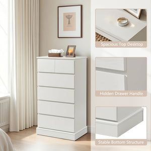 English Elm 6 Drawers Dresser with Hidden Handles, White Tall Chest, Anti-Tip Vertical Storage Cabinet for Home W3204P380678