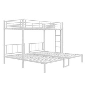 English Elm Twin Triple Bunk Bed Metal L-shaped Frame Sleeps Three Kids White Finish White W1580S00616