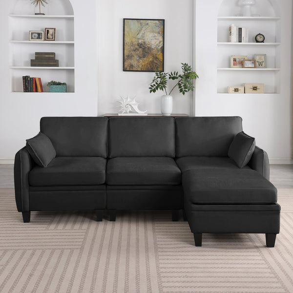 English Elm 102 Inch Linen Modular Sectional Sofa with Hidden Storage and Cloud Cushion Comfort Black W1099S00214