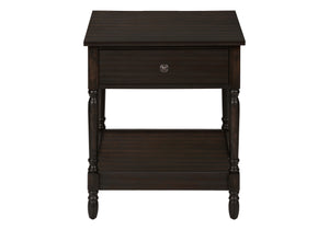 English Elm Accent Square Two-Tier Table with Grooved Top and Turned Legs, Compact Nightstand with Shelf, Brown Veneer Walnut 28 L x 25 W x 8 H B2710P219483