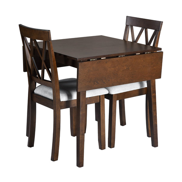 English Elm Foldable Extendable Dining Table Set with Drop Leaves and 4 Upholstered Chairs for Small Spaces Brown N752S010617D