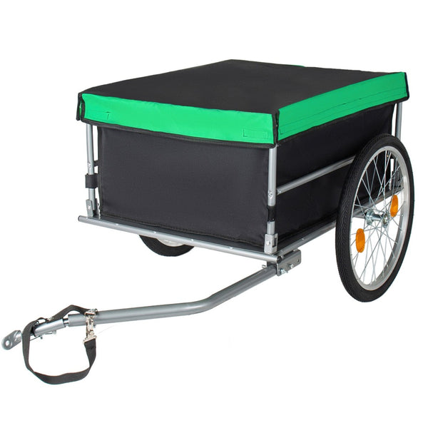 English Elm Foldable Bike Cargo Trailer with 20 Inch Tires Steel Frame and Weatherproof Oxford Cover Green W2932P405184