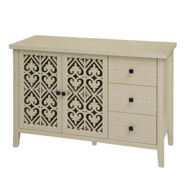 English Elm Hollowed-Out Cabinet With 2 Doors & 3 Drawers – Stylish American Furniture For Versatile Storage Solutions W688P223034