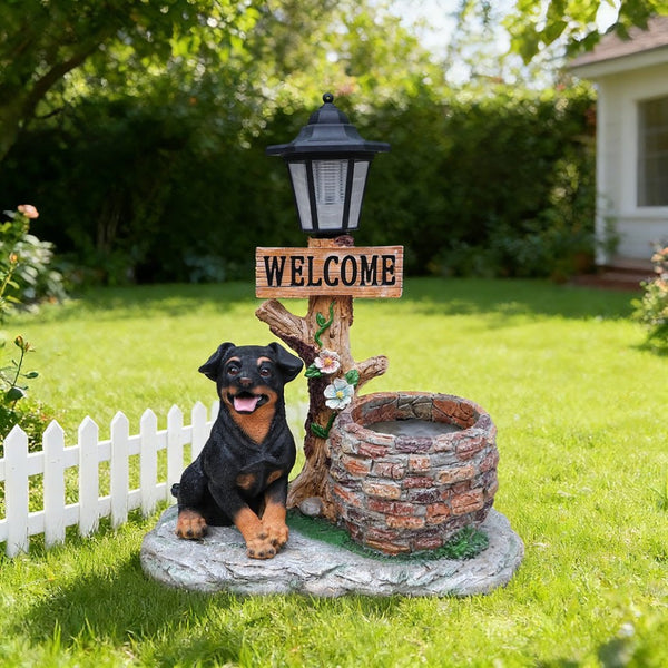 English Elm Labrador Solar Garden Statue with Led Glow and Built-in Succulent Planter Basin W5398P464239