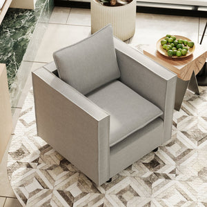English Elm Decorative linen single sofa chair with breathable soft cushion, compact armrest design for cozy reading nook Grey W1727P237735