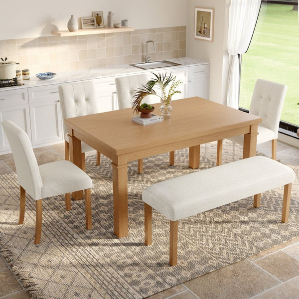English Elm 6-piece Rectangular Dining Set with Wood Grain Table Four Upholstered Chairs and Bench Natural N752S000012N