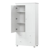 English Elm Tall Storage Cabinet With Three Drawers For Bathroom/Office, White