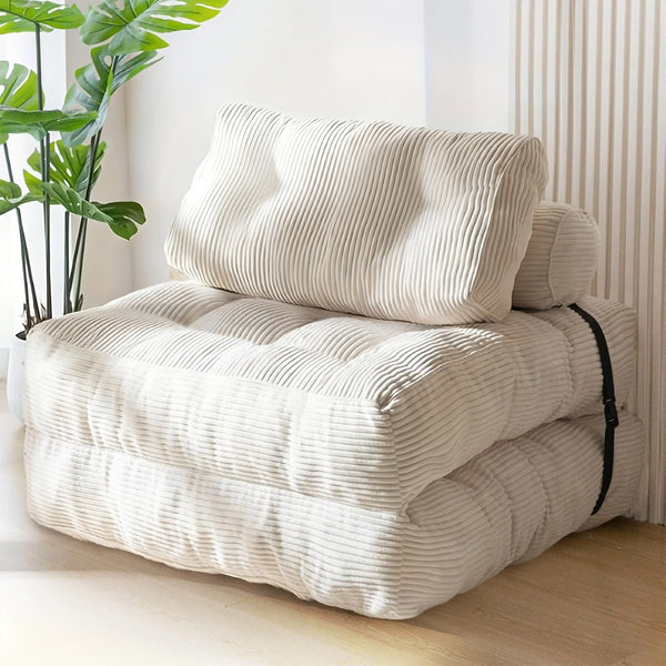 English Elm Modular Floor Sectional Corduroy Sofa Bed Low Profile Convertible for Studio Living White W3737P426644