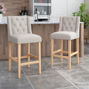 Christopher Knight Home® - Noble House - Lansglen Button Tufted Fabric Wingback Bar Stool (Set of 2)