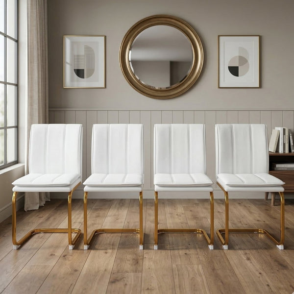 English Elm Modern Pu Leather Cantilever Dining Chairs Set of 4 with Steel Arc Frame for Kitchen White+Gold W5123P454212