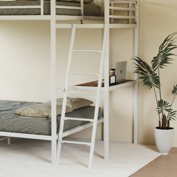 English Elm Black Full Size Loft Bed with Desk Led Lighting Charging Station and Storage Stairs White W1671S00012