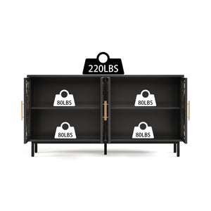 English Elm 60.3 Decorative Cabinet with Stained Glass Doors, Black Metal Frame Buffet for Entry Living Dining W2263P373331