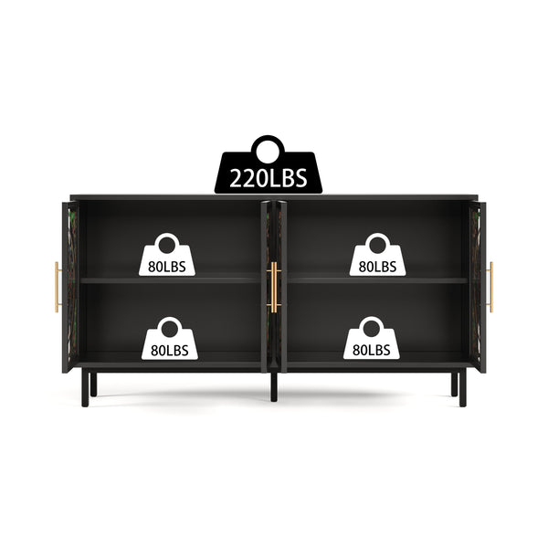 English Elm 60.3 Decorative Cabinet with Stained Glass Doors, Black Metal Frame Buffet for Entry Living Dining W2263P373331