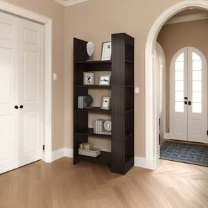 English Elm Stained Walnut Five-Shelf Open Bookcase with Spacious Display, Warm Finish, Sturdy Melamine Build (78.6"W) B062P380088