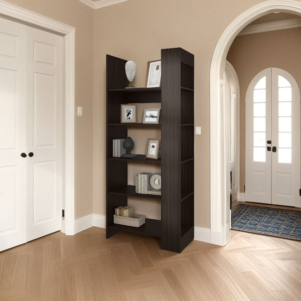 English Elm Stained Walnut Five-Shelf Open Bookcase with Spacious Display, Warm Finish, Sturdy Melamine Build (78.6"W) B062P380088