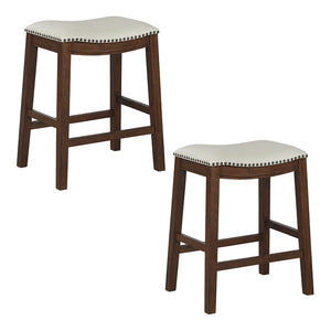 OSP Home Furnishings 24" Saddle Stool - Set of 2 Cream / Dark Walnut