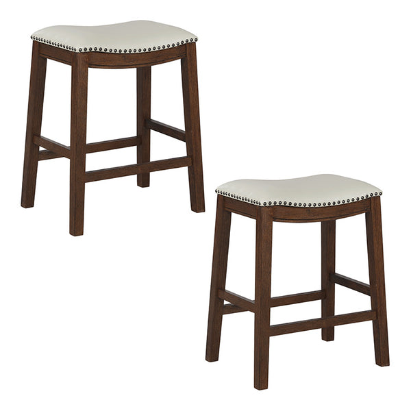 OSP Home Furnishings 24" Saddle Stool - Set of 2 Cream / Dark Walnut
