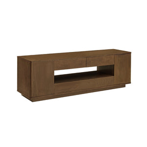 English Elm 59" Mid-century Walnut Entertainment Center Low Profile Media Console with Carved Cabinets W1801P457802
