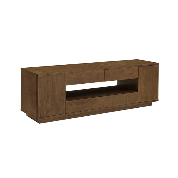 English Elm 59" Mid-century Walnut Entertainment Center Low Profile Media Console with Carved Cabinets W1801P457802