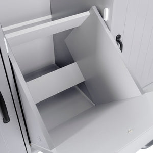 English Elm K&K Kitchen Island with Tilt-Out Trash Can, Drop Leaf Counter, Adjustable Shelf, Rolling Cart Grey WF326381AAG