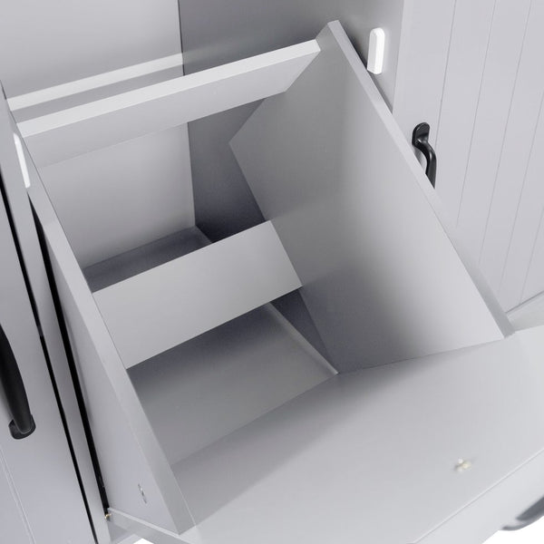 English Elm K&K Kitchen Island with Tilt-Out Trash Can, Drop Leaf Counter, Adjustable Shelf, Rolling Cart Grey WF326381AAG