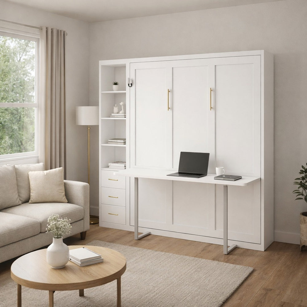 English Elm Diy Queen Murphy Bed with Integrated Workspace Desk for Studio and Home Office W5290S00005