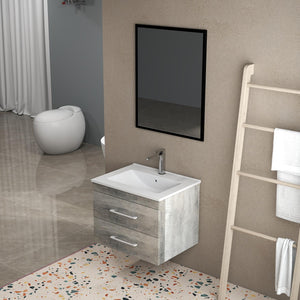English Elm 24-Inch Modern Wall-Mounted Bathroom Vanity With Double Drawers, Soft-Close Sink & Mirror Set W3151S00007
