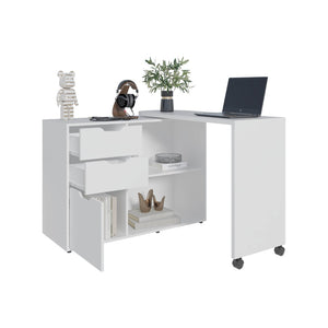 English Elm Lamont Rolling White Desk with Storage Drawers Shelves and Cabinet for Home Office B097S00245