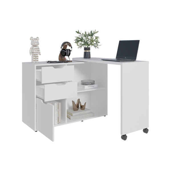 English Elm Lamont Rolling White Desk with Storage Drawers Shelves and Cabinet for Home Office B097S00245