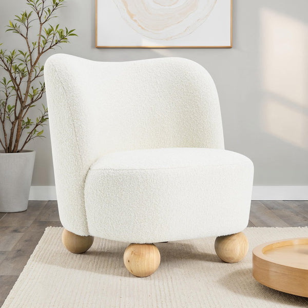 English Elm 1Pc Accent Chair In White Boucle - Curved Back, Wide Seat & Ball Feet For Modern Living Spaces B2741P401987