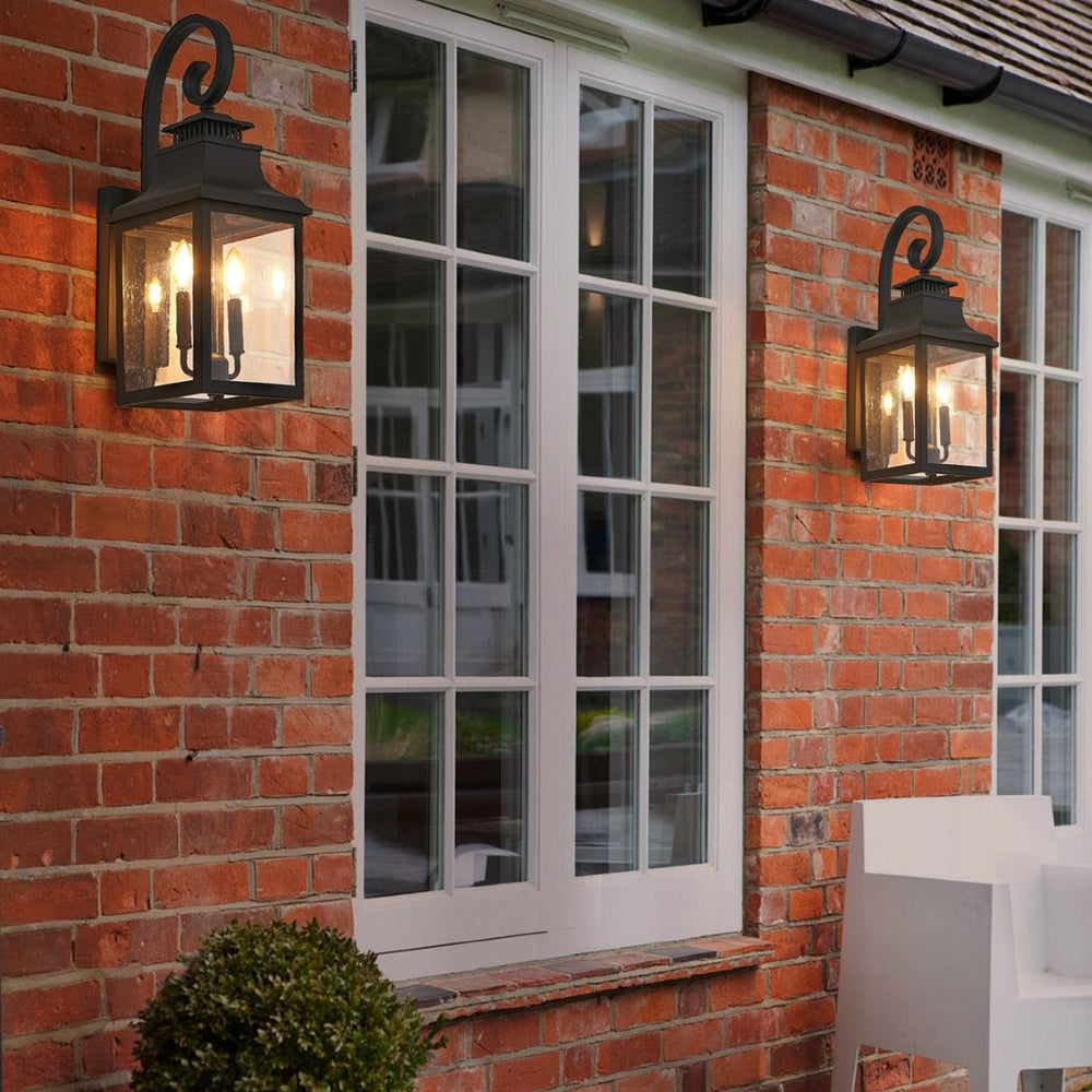 English Elm 23"(h) Matte Black Aluminum Outdoor Wall Sconce Seeded Glass Porch Lantern W2312P415985