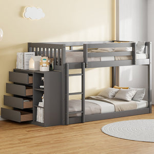 English Elm Twin Over Bunk Bed with Four Storage Drawers Open Shelving Kids Bedroom Gray LT000167AAE-1