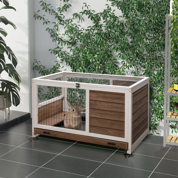English Elm Pawhut Wooden Rabbit Hutch With Elevated Base, Enclosed Run & Easy-Clean Design For Small Pets W2225P217662-GIGA