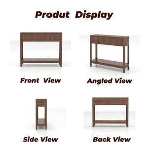 English Elm Mid-century Modern Console Table Fluted Drawers Walnut Finish Slim Entryway Sofa W2557P430472