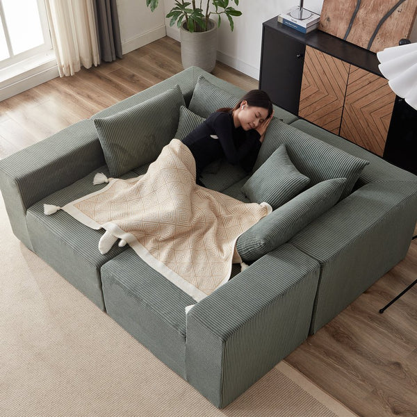 English Elm 104-Inch Corduroy Modular L Shaped Sectional Sofa with Plush Foam, No Assembly, Versatile Lounge Green W834S00388