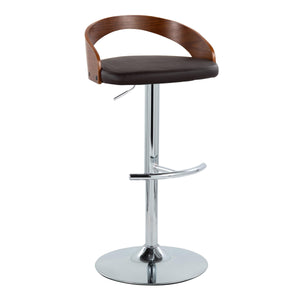 English Elm Grotto Adjustable Barstool Set Of 2 - Modern Chrome & Walnut Design With Brown Faux Leather Comfort B202S00918
