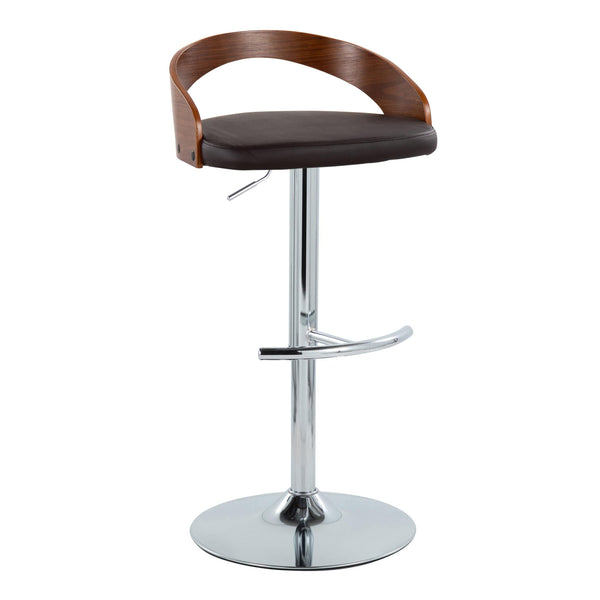 English Elm Grotto Adjustable Barstool Set Of 2 - Modern Chrome & Walnut Design With Brown Faux Leather Comfort B202S00918