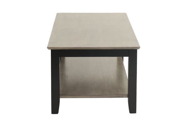 English Elm Gray Modern Two-Tone 47" Coffee Table with Walnut Veneer Top, Solid Rubberwood Legs & Shelf Storage B011P396179