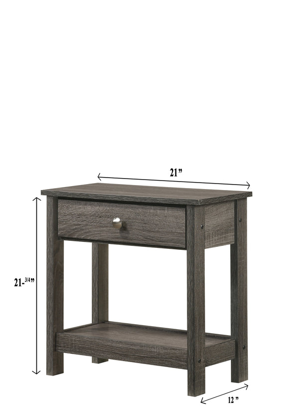 English Elm 1pc Rustic Nightstand with Single Drawer and Open Bottom Shelf - Sturdy Wooden Bedside Table, Stylish Storage Gray 24 L x 15 W x 12 H B011P255198