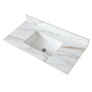 English Elm 43 Inch Marble Vanity Top - Elegant Carrara White Sink With 4" Backsplash & Durable Design For Bathrooms W2699P192444