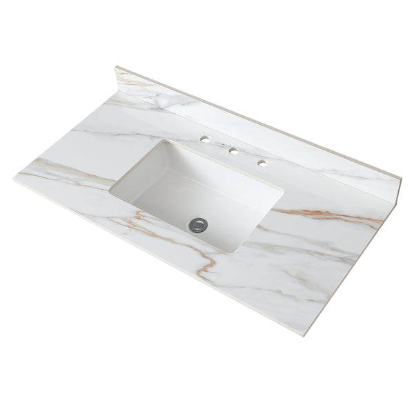 English Elm 43 Inch Marble Vanity Top - Elegant Carrara White Sink With 4" Backsplash & Durable Design For Bathrooms W2699P192444