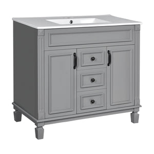 English Elm 36'' Modern Bathroom Vanity With Black Ceramic Top, Soft-Close Doors & Drawers For Stylish Storage N710P230231E