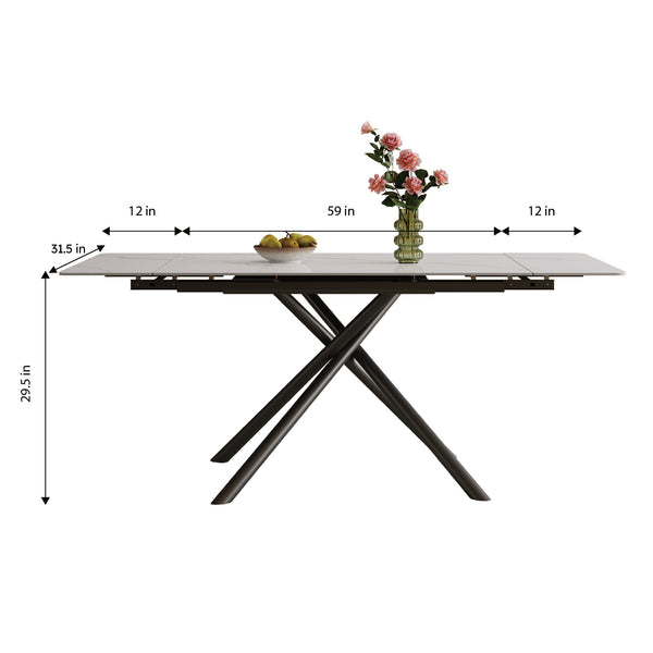 English Elm Retractable Sintered Stone Dining Table with Carbon Steel Legs, 83" Rectangular Modern Design, Durable and Easy-Clean White W509P340583