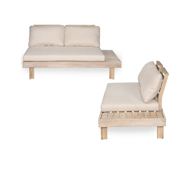 English Elm Christopher Knight Home® - Topia Outdoor 2-Seater Left & Right Sectional Sofa Set with Built-In Side Tables, Sand Cushions, Removable Covers, Acacia Wood Finish N773P328916S