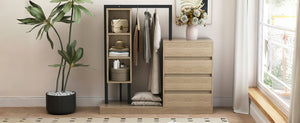 English Elm Wardrobe with 4 Drawers 3 Shelves – Spacious Natural/Wood/White Storage Cabinet, Durable MDF, Easy Assembly, Sleek Design, 55.3" L x 50.4" H N820P196888N